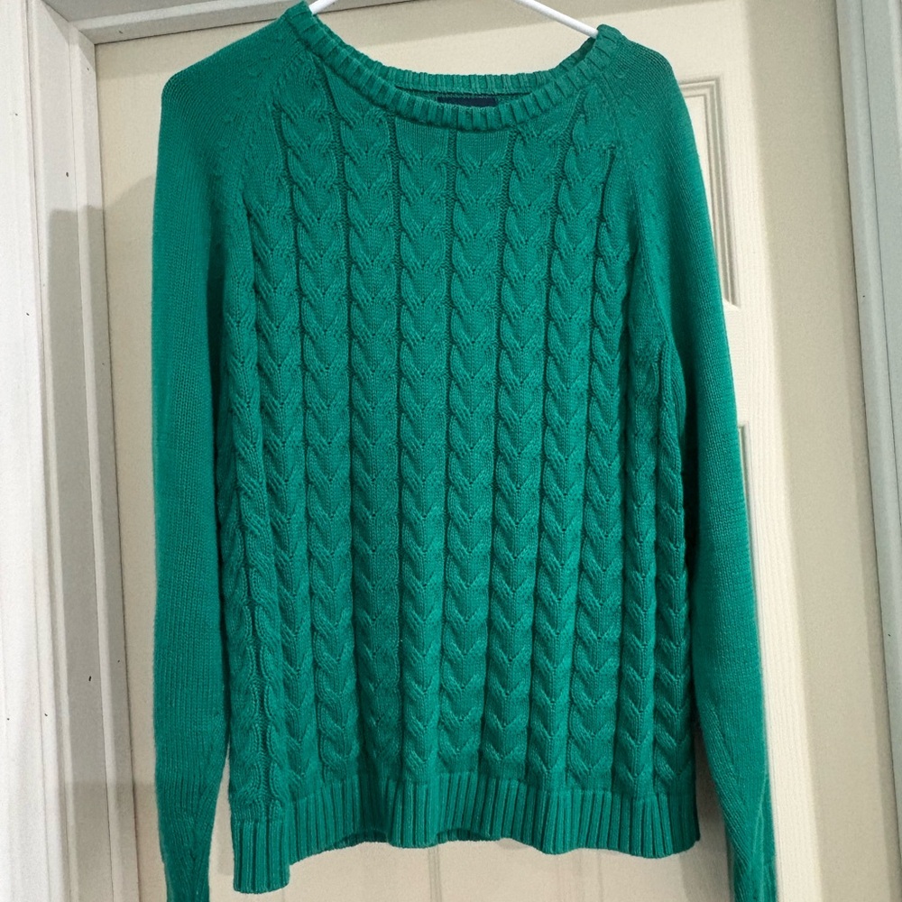 Lands' End Vibrant Green Cable Knit Sweater